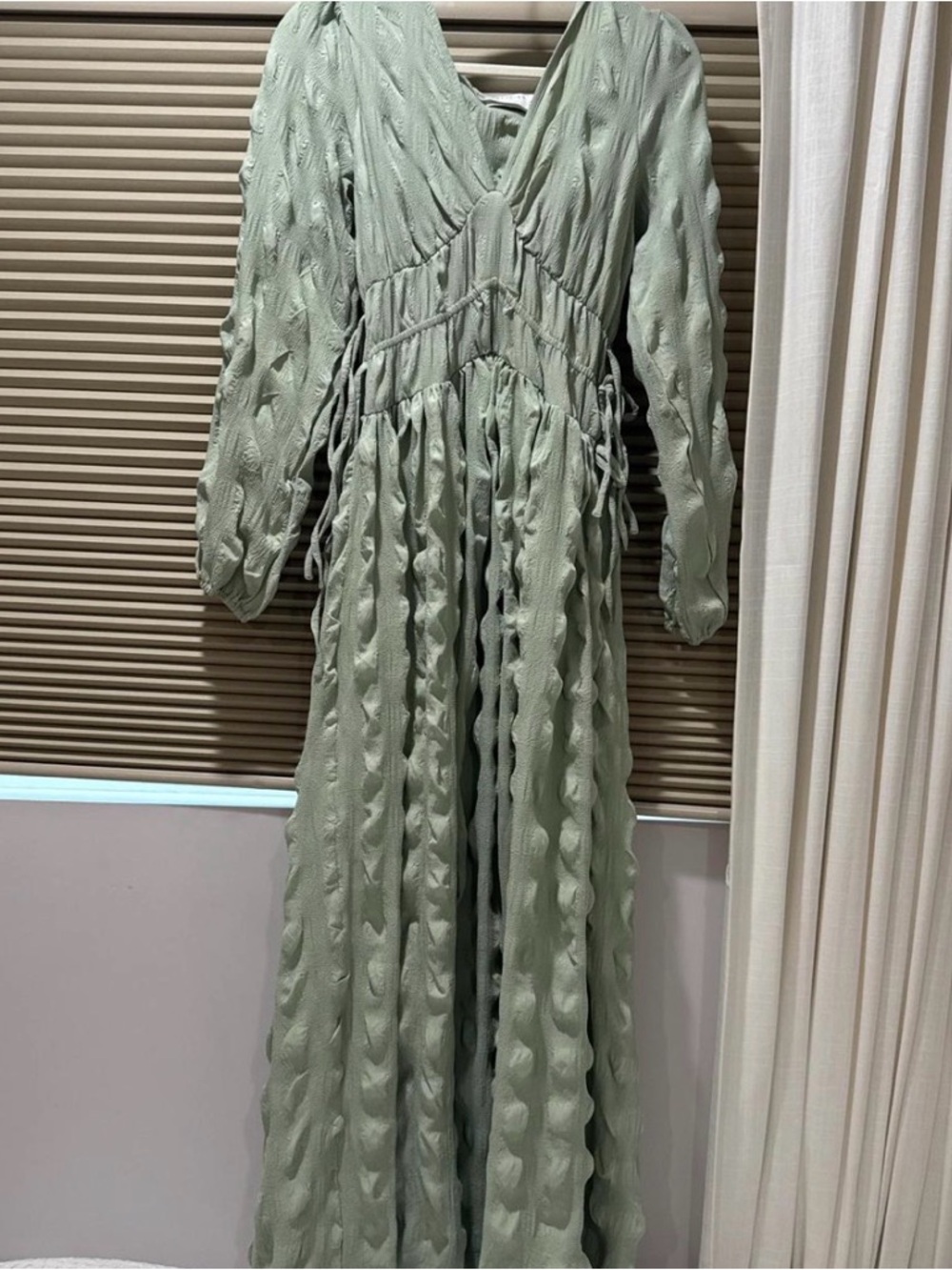 ASOS Sage Green Textured Long Sleeve Maxi Dress